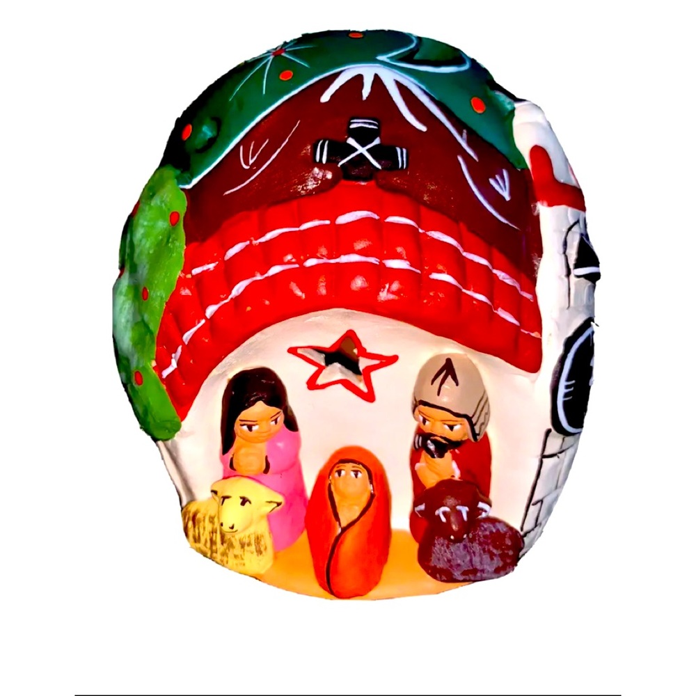 Vintage Peru Peruvian Pottery Folk Art Clay Nativity Scene Tea Light